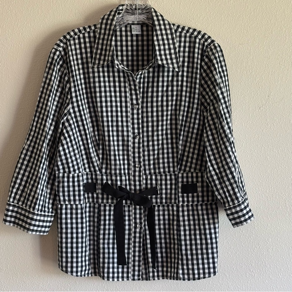EUC Lucy & Laurel Women's Black and White Checkered Shirt Top Blouse SZ XL